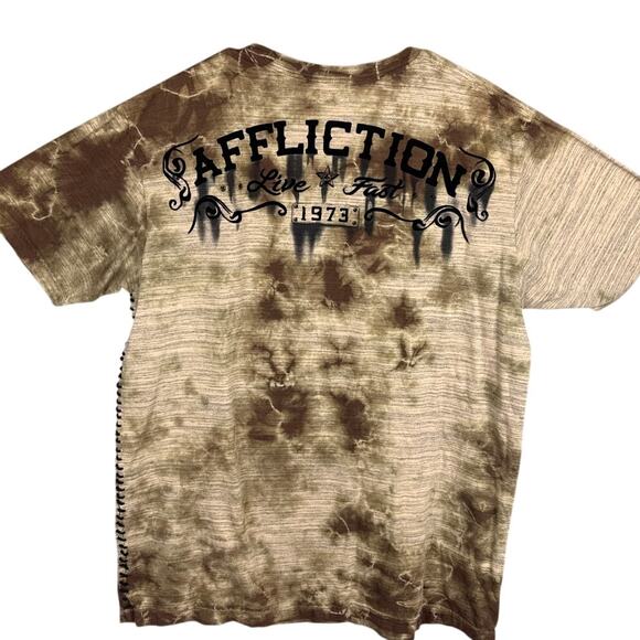 Affliction X American Customs Men's Skull Tee Shirt Abstract Brown Black SZ 2XL - Picture 2 of 9